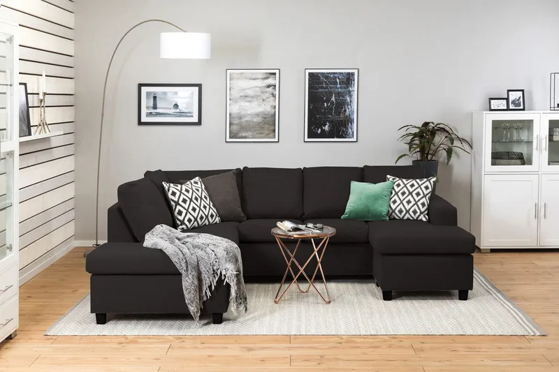 Crazy 4-seters Venstrevendt U-formet Large Sofa med Divan og Sjeselong i Stoff - Antrasitt - Møbler - Sofaer - U-sofa