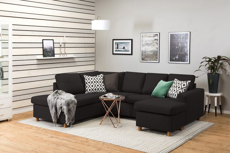 Crazy 4-seters Venstrevendt U-formet Large Sofa med Divan og Sjeselong i Stoff - Antrasitt - Møbler - Sofaer - U-sofa