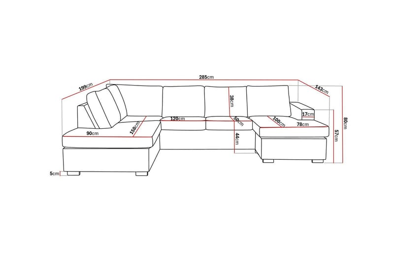 Crazy 4-seters Venstrevendt U-formet Large Sofa med Divan og Sjeselong i Stoff - Brun - Møbler - Sofaer - U-sofa
