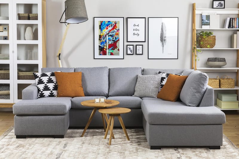 Crazy 4-seters Venstrevendt U-formet Large Sofa med Divan og Sjeselong i Stoff - Grå - Møbler - Sofaer - U-sofa