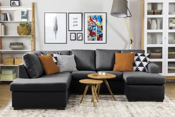 Crazy 4-seters Venstrevendt U-formet Small Sofa med Divan og Sjeselong i Stoff - Mørkegrå - Møbler - Sofaer - U-sofa