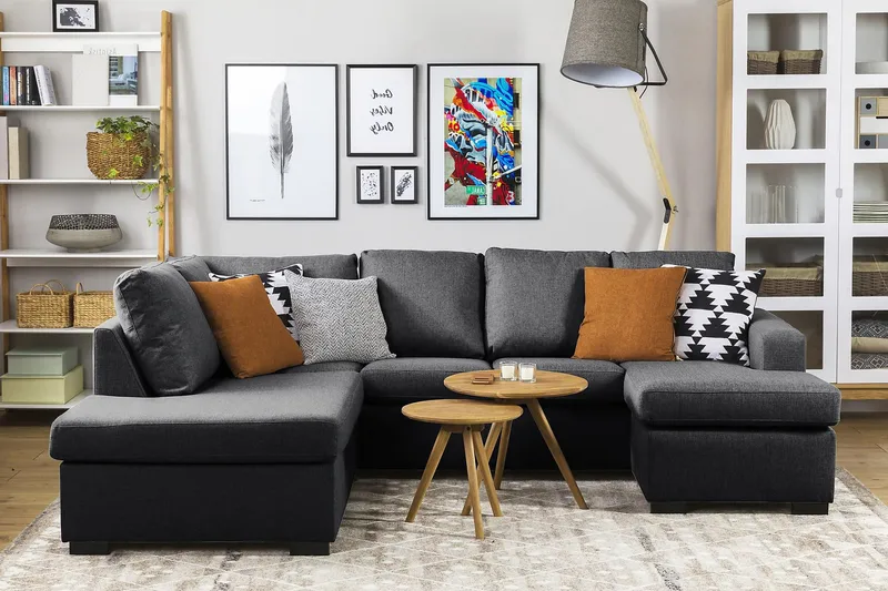 Crazy 4-seters Venstrevendt U-formet Small Sofa med Divan og Sjeselong i Stoff - Mørkegrå - Møbler - Sofaer - U-sofa