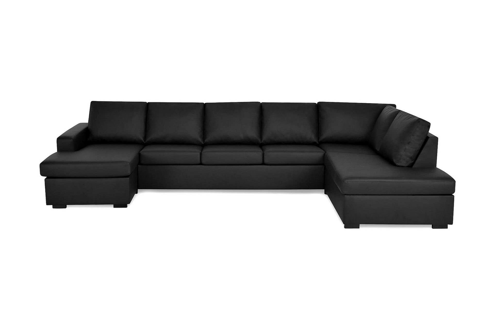 Crazy 5-seters Høyrevendt U-formet X-Large Sofa med Divan og Sjeselong i Kunstlær - Svart