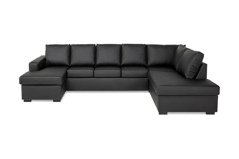Crazy 5-seters Høyrevendt U-formet X-Large Sofa med Divan og Sjeselong i Kunstlær, Svart