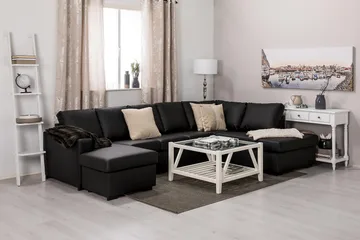 Crazy 5-seters Høyrevendt U-formet X-Large Sofa med Divan og Sjeselong i Kunstlær - Svart - Møbler - Sofaer - Skinnsofaer