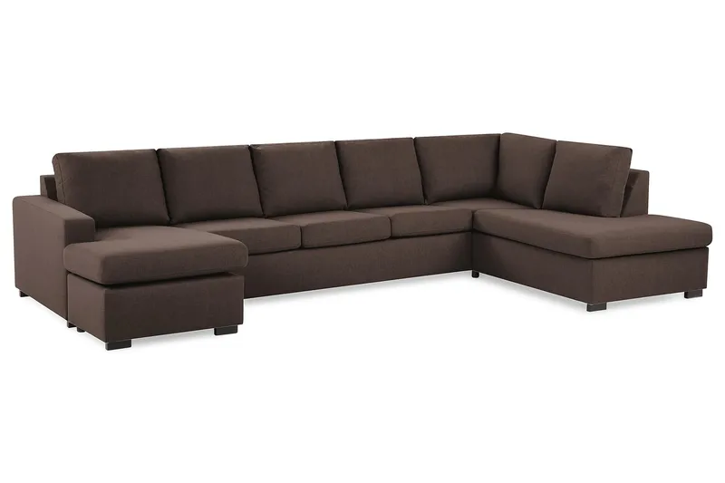 Crazy 5-seters Høyrevendt U-formet X-Large Sofa med Divan og Sjeselong i Stoff - Brun - Møbler - Sofaer - U-sofa