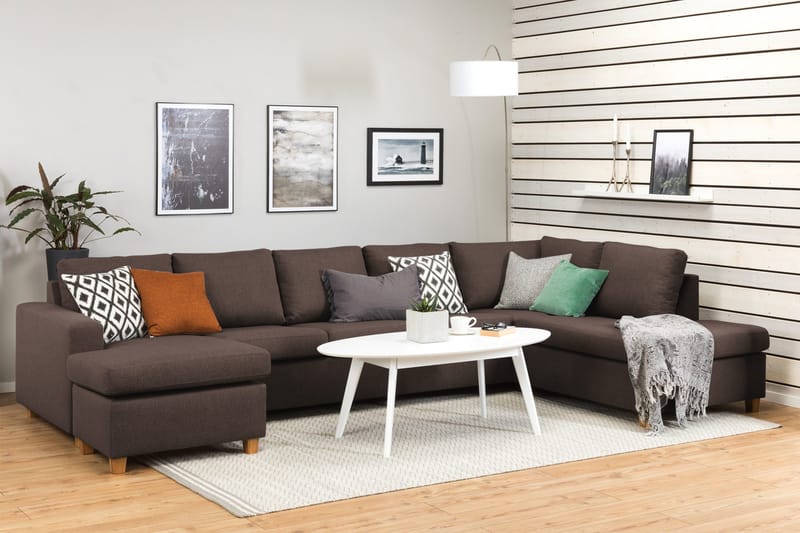 Crazy 5-seters Høyrevendt U-formet X-Large Sofa med Divan og Sjeselong i Stoff - Brun - Møbler - Sofaer - U-sofa