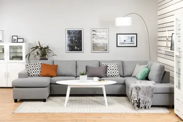 Crazy 5-seters Høyrevendt U-formet X-Large Sofa med Divan og Sjeselong i Stoff - Grå - Møbler - Sofaer - U-sofa