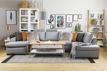 Crazy 5-seters Høyrevendt U-formet X-Large Sofa med Divan og Sjeselong i Stoff - Grå - Møbler - Sofaer - U-sofa
