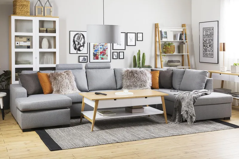 Crazy 5-seters Høyrevendt U-formet X-Large Sofa med Divan og Sjeselong i Stoff - Grå - Møbler - Sofaer - U-sofa