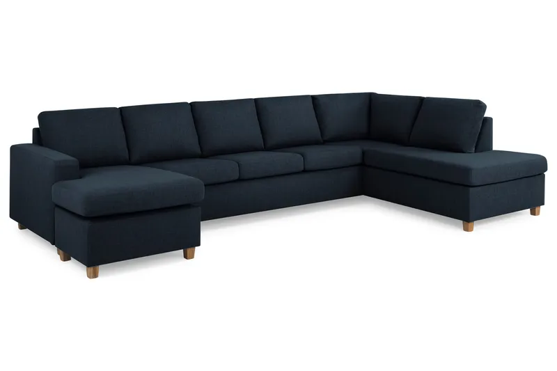 Crazy 5-seters Høyrevendt U-formet X-Large Sofa med Divan og Sjeselong i Stoff - Mørkeblå - Møbler - Sofaer - U-sofa