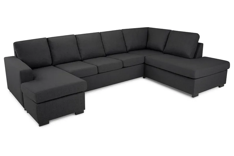 Crazy 5-seters Høyrevendt U-formet X-Large Sofa med Divan og Sjeselong i Stoff - Mørkegrå - Møbler - Sofaer - U-sofa