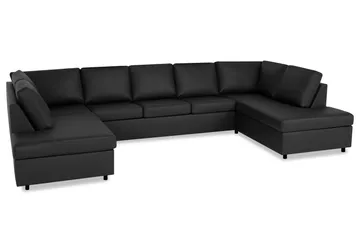 Crazy 5-seters U-formet Sofa med Dobbel Sjeselong i Kunstlær - Svart - Møbler - Sofaer - Skinnsofaer