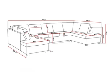 Crazy 5-seters U-formet Sofa med Dobbel Sjeselong i Kunstlær - Svart - Møbler - Sofaer - Skinnsofaer