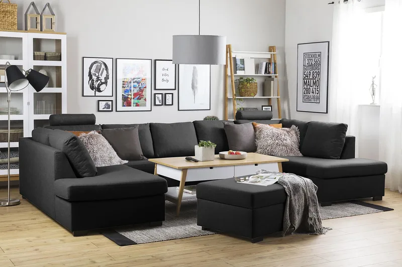 Crazy 5-seters U-formet Sofa med Dobbel Sjeselong i Stoff - Antrasitt - Møbler - Sofaer - U-sofa