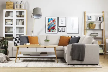 Crazy 5-seters Vendbar L-formet Large Hjørnesofa i Stoff - Beige - Møbler - Sofaer - Hjørnesofa