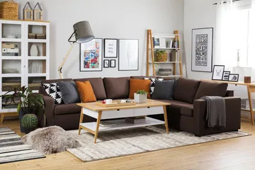 Crazy 5-seters Vendbar L-formet Large Hjørnesofa i Stoff - Brun - Møbler - Sofaer - Hjørnesofa