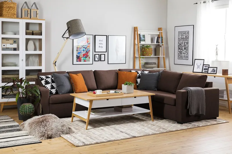 Crazy 5-seters Vendbar L-formet Large Hjørnesofa i Stoff - Brun - Møbler - Sofaer - Hjørnesofa