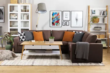Crazy 5-seters Vendbar L-formet Large Hjørnesofa i Stoff - Brun - Møbler - Sofaer - Hjørnesofa