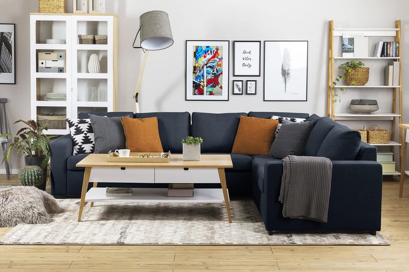 Crazy 5-seters Vendbar L-formet Large Hjørnesofa i Stoff - Mørkeblå - Møbler - Sofaer - Hjørnesofa
