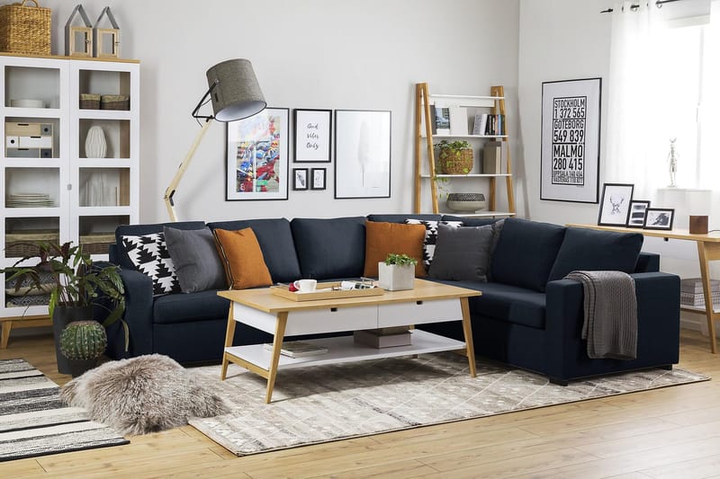 Crazy 5-seters Vendbar L-formet Large Hjørnesofa i Stoff - Mørkeblå - Møbler - Sofaer - Hjørnesofa