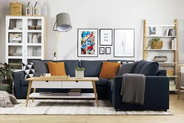Crazy 5-seters Vendbar L-formet Large Hjørnesofa i Stoff - Mørkeblå - Møbler - Sofaer - Hjørnesofa