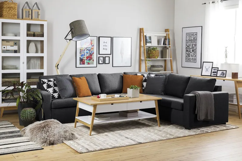 Crazy 5-seters Vendbar L-formet Large Hjørnesofa i Stoff - Mørkegrå - Møbler - Sofaer - Hjørnesofa
