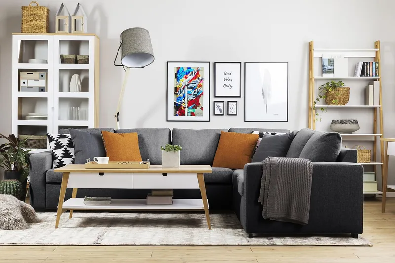 Crazy 5-seters Vendbar L-formet Large Hjørnesofa i Stoff - Mørkegrå - Møbler - Sofaer - Hjørnesofa