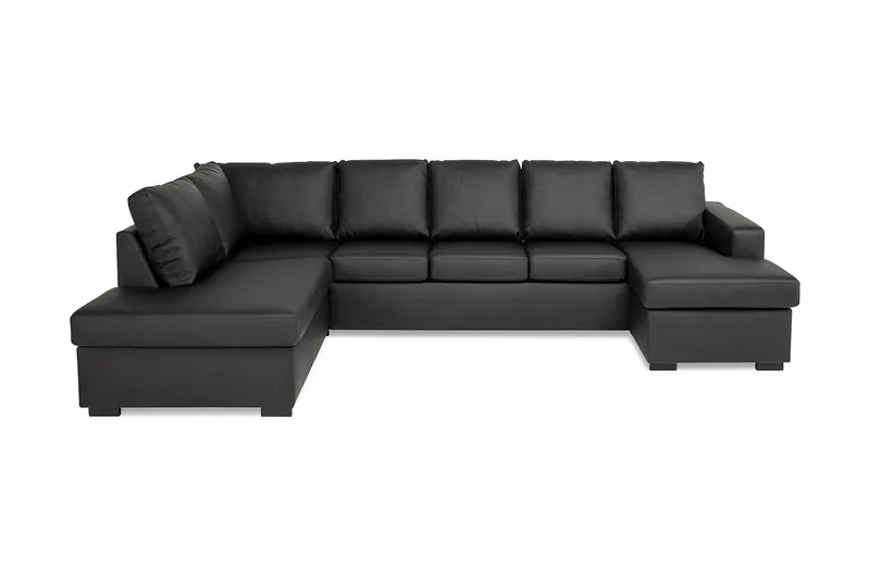 Crazy 5-seters Venstrevendt U-formet Sofa med Divan og Sjeselong i Kunstlær, Svart