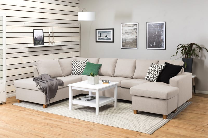 Crazy 5-seters Venstrevendt U-formet Sofa med Divan og Sjeselong i Stoff - Beige - Møbler - Sofaer - U-sofa