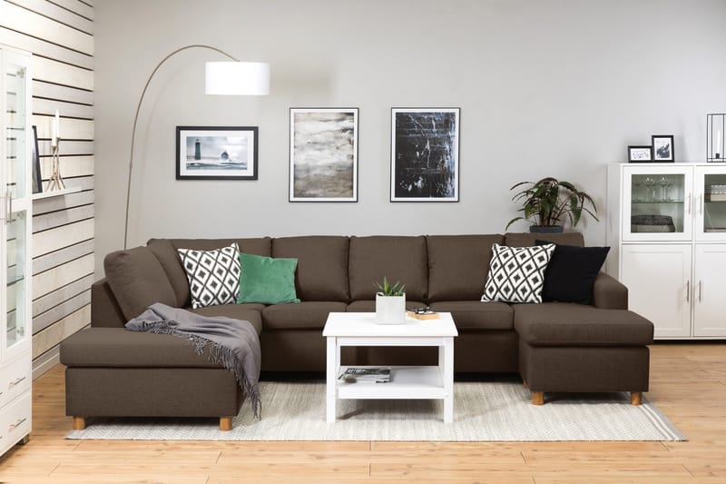 Crazy 5-seters Venstrevendt U-formet Sofa med Divan og Sjeselong i Stoff - Brun - Møbler - Sofaer - U-sofa