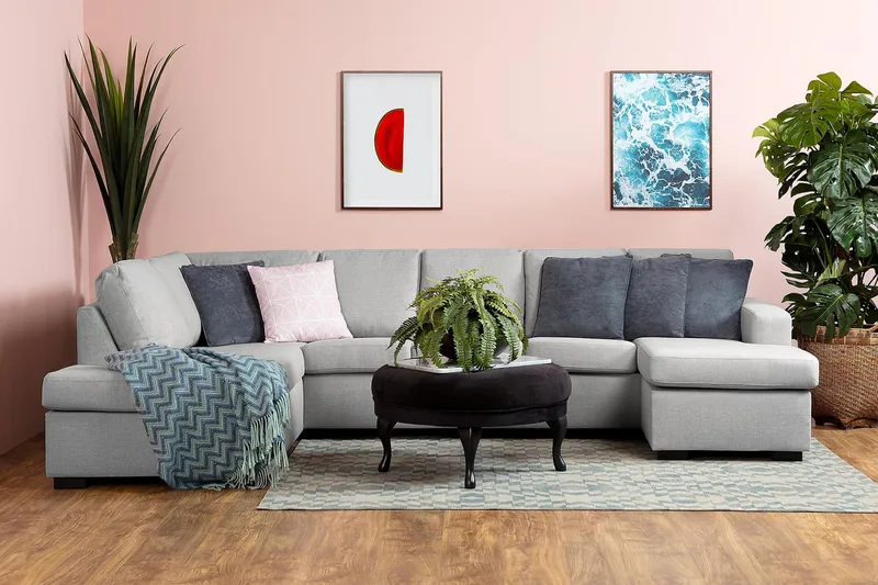 Crazy 5-seters Venstrevendt U-formet Sofa med Divan og Sjeselong i Stoff - Grå - Møbler - Sofaer - U-sofa