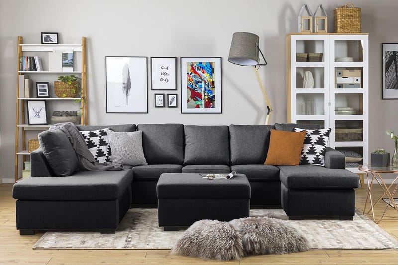 Crazy 5-seters Venstrevendt U-formet Sofa med Divan og Sjeselong i Stoff - Mørkegrå - Møbler - Sofaer - U-sofa