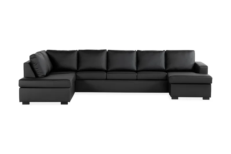 Crazy 5-seters Venstrevendt U-formet X-Large Sofa med Divan og Sjeselong i Kunstlær, Svart