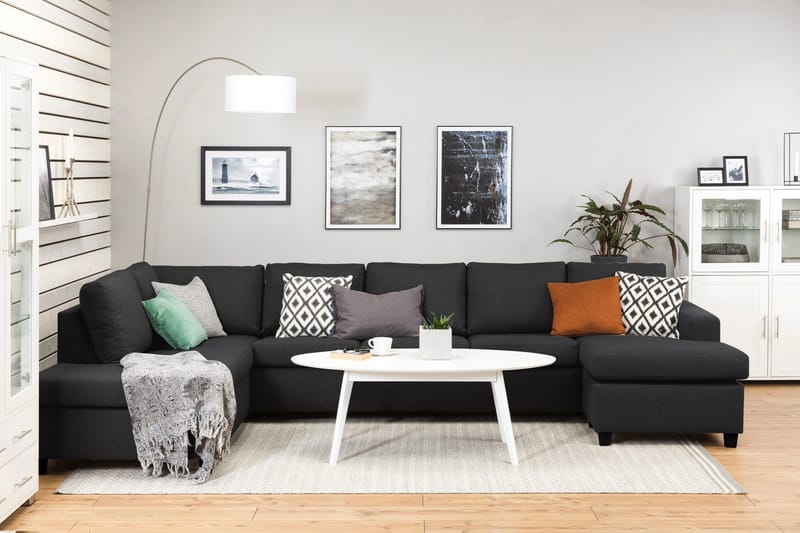 Crazy 5-seters Venstrevendt U-formet X-Large Sofa med Divan og Sjeselong i Stoff - Antrasitt - Møbler - Sofaer - U-sofa