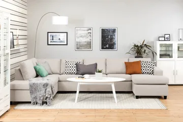 Crazy 5-seters Venstrevendt U-formet X-Large Sofa med Divan og Sjeselong i Stoff - Beige - Møbler - Sofaer - U-sofa