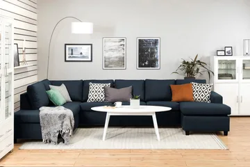 Crazy 5-seters Venstrevendt U-formet X-Large Sofa med Divan og Sjeselong i Stoff - Mørkeblå - Møbler - Sofaer - U-sofa