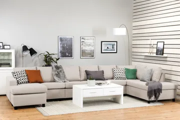 Crazy 6-seters Høyrevendt U-formet XX-Large Sofa med Divan og Sjeselong i Stoff - Beige - Møbler - Sofaer - U-sofa