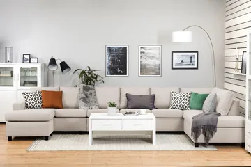 Crazy 6-seters Høyrevendt U-formet XX-Large Sofa med Divan og Sjeselong i Stoff - Beige - Møbler - Sofaer - U-sofa