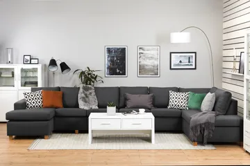 Crazy 6-seters Høyrevendt U-formet XX-Large Sofa med Divan og Sjeselong i Stoff - Mørkegrå - Møbler - Sofaer - U-sofa
