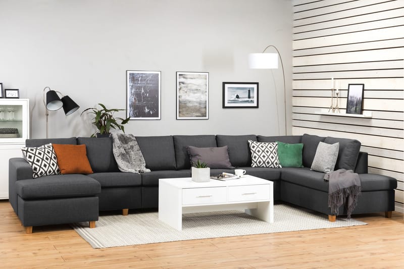 Crazy 6-seters Høyrevendt U-formet XX-Large Sofa med Divan og Sjeselong i Stoff - Mørkegrå - Møbler - Sofaer - U-sofa