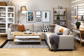 Crazy 6-seters Vendbar L-formet X-Large Hjørnesofa i Stoff - Beige - Møbler - Sofaer - Hjørnesofa