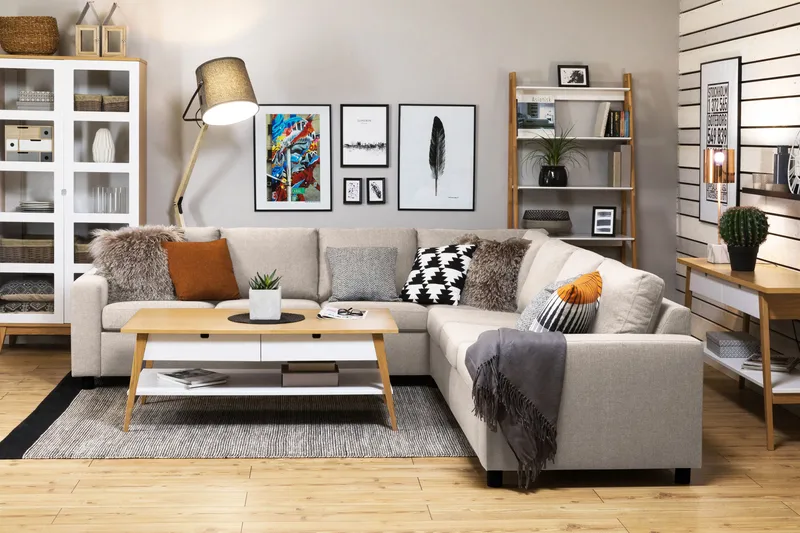 Crazy 6-seters Vendbar L-formet X-Large Hjørnesofa i Stoff - Beige - Møbler - Sofaer - Hjørnesofa