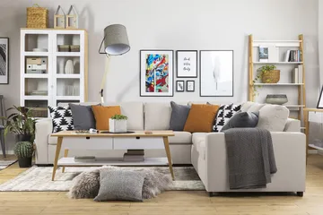 Crazy 6-seters Vendbar L-formet X-Large Hjørnesofa i Stoff - Beige - Møbler - Sofaer - Hjørnesofa