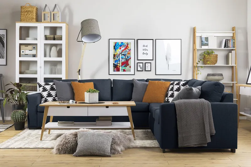 Crazy 6-seters Vendbar L-formet X-Large Hjørnesofa i Stoff - Mørkeblå - Møbler - Sofaer - Hjørnesofa