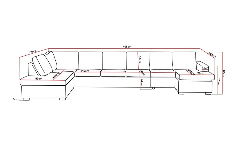 Crazy 6-seters Venstrevendt U-formet XX-Large Sofa med Divan og Sjeselong i Stoff - Mørkegrå - Møbler - Sofaer - U-sofa