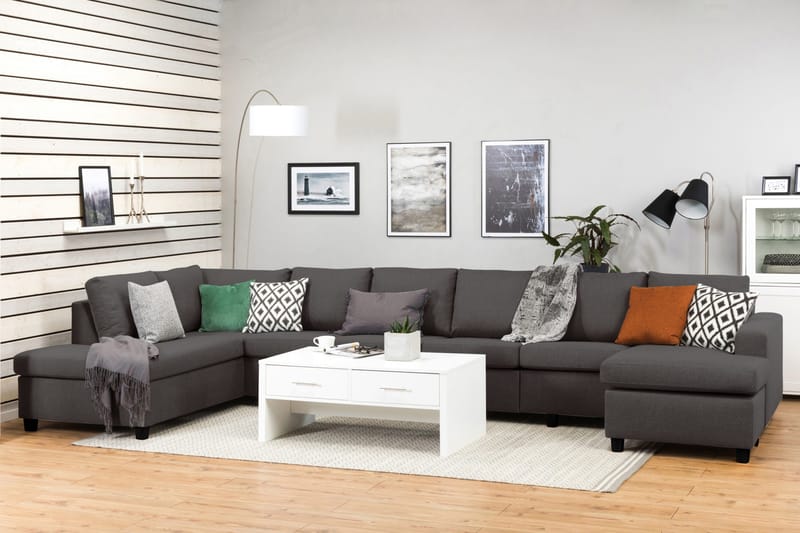 Crazy 6-seters Venstrevendt U-formet XX-Large Sofa med Divan og Sjeselong i Stoff - Mørkegrå - Møbler - Sofaer - U-sofa
