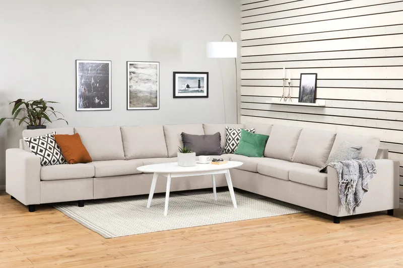 Crazy 7-seters vendbar L-formet ekstra ekstra stor hjørnesofa i stoff - Beige - Møbler - Sofaer - Hjørnesofa