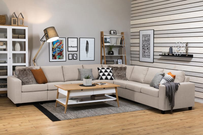 Crazy 7-seters vendbar L-formet ekstra ekstra stor hjørnesofa i stoff - Beige - Møbler - Sofaer - Hjørnesofa