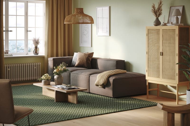 Cubo 3-seters Dyp Modulsofa + Fotskammel i Stoff - Grå - Møbler - Sofaer - Sofa 3 seter